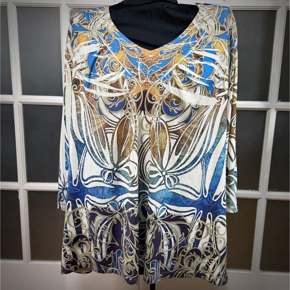 Cato Boho Baroque Rhinestone V-Neck Tunic Top Plus Size 18/20W